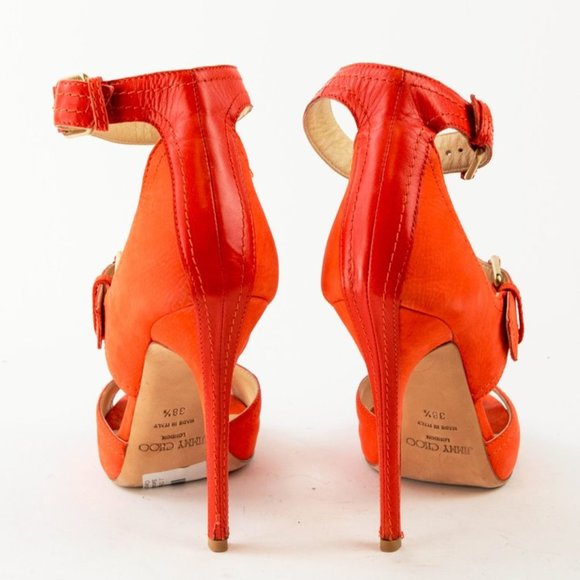 Jimmy Choo Leona Orange Nubuck Platform Sandals - Picture 3 of 9